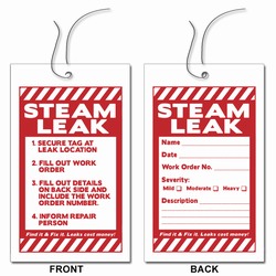 LT199 - Energy Conservation STEAM-LEAK Tags, Leak prevention, air leak prevention, water leak prevention, air and water waste, high pressure air savings, energy conservation for manufacturing facilities