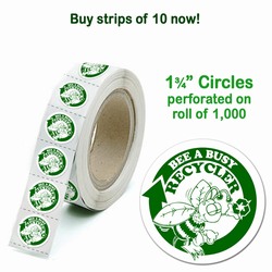 rd029-02 - Recycling Strip of 10 1.75" Circle Labels, Recycling Stickers, Butt-cut Recycling Labels, Vinyl Recycling Decals, Vinyl Recycling Labels, Vinyl Recycling Stickers