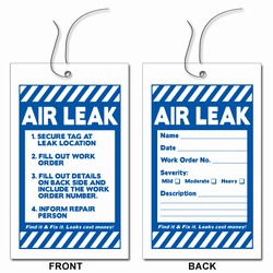 LT200 - Energy Conservation AIR-LEAK Tags, Leak prevention, air leak prevention, water leak prevention, air and water waste, high pressure air savings, energy conservation for manufacturing facilities