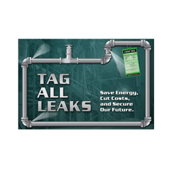 LTBAN100 - Energy Conservation Leak Banner, Leak prevention, air leak prevention, water leak prevention, air and water waste, high pressure air savings, energy conservation for manufacturing facilities
