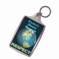 PRG002-03 - Reduce Reuse Recycle Respect Keychain, Recycling Incentive, Recycling Promotional Ideas, Recycling Promo Gifts, Recycling Gifts for Tradeshows, recycling ad specialties