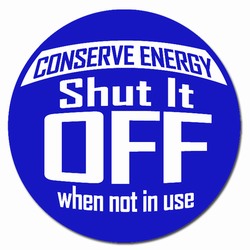 ed106-02 - Energy Conservation Vinyl Decal 2"inch Dia., Turn Me Off Decals‚ 1 Square Decals,Energy Conservation Stickers, Energy Stickers, Energy Savings Stickers, Butt-cut Energy Labels, Vinyl Energy Decals, Vinyl Energy Labels, Vinyl Energy Stickers