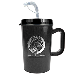 AI-prg004-03 - Bee a Busy Recycler 14oz Mug w/Lid, Recycling Incentive, Recycling Promotional Ideas, Recycling Promo Gifts, Recycling Gifts for Tradeshows, recycling ad specialties