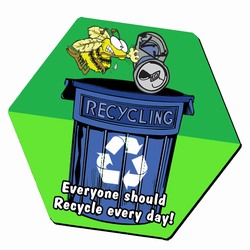 AI-prg004-05 -  Bee a Busy Recycler 8" Hexagon MOUSEPAD, Recycling Incentive, Recycling Promotional Ideas, Recycling Promo Gifts, Recycling Gifts for Tradeshows, recycling ad specialties