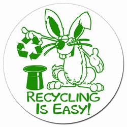 AI-prg005-02 - Rabbit Recycling 3"d Decal , Butt-cut Recycling Labels, Vinyl Recycling Decals, Vinyl Recycling Labels, Vinyl Recycling Stickers