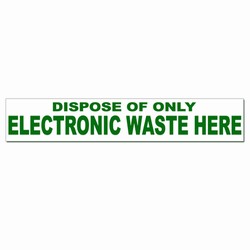 rd015 - Recycling Decal, Green on white, 2.5" x 14" ELECTRONIC WASTE ONLY, Butt-cut Recycling Labels, Vinyl Recycling Decals, Vinyl Recycling Labels, Vinyl Recycling Stickers