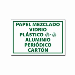 AI-rdbin033c - 6"x4" Aluminum Glass Plastic Paper SPANISH Recycling Decal , Recycling Stickers, Butt-cut Recycling Labels, Vinyl Recycling Decals, Vinyl Recycling Labels, Vinyl Recycling Stickers