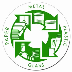 rd02 - Recycling Decal 5" CLEAR, Recycling Stickers, Butt-cut Recycling Labels, Vinyl Recycling Decals, Vinyl Recycling Labels, Vinyl Recycling Stickers