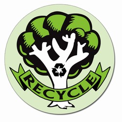 rd021 - Recycling Decal 2" round, Recycling Stickers, Butt-cut Recycling Labels, Vinyl Recycling Decals, Vinyl Recycling Labels, Vinyl Recycling Stickers