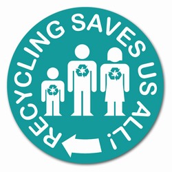 rd022 - Recycling Decal 2" round, Recycling Stickers, Butt-cut Recycling Labels, Vinyl Recycling Decals, Vinyl Recycling Labels, Vinyl Recycling Stickers