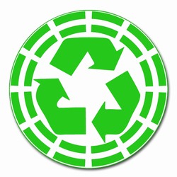 rd026 - Recycling Decal 2" round, Recycling Stickers, Butt-cut Recycling Labels, Vinyl Recycling Decals, Vinyl Recycling Labels, Vinyl Recycling Stickers