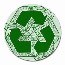 rd027 - Recycling Decal 2" round, Recycling Stickers, Butt-cut Recycling Labels, Vinyl Recycling Decals, Vinyl Recycling Labels, Vinyl Recycling Stickers