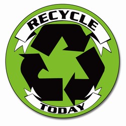 rd028 - Recycling Decal 2" round, Recycling Stickers, Butt-cut Recycling Labels, Vinyl Recycling Decals, Vinyl Recycling Labels, Vinyl Recycling Stickers