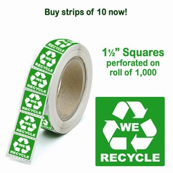 rd029-01 - Recycling Strip of 10 1.5" Square Labels, Recycling Stickers, Butt-cut Recycling Labels, Vinyl Recycling Decals, Vinyl Recycling Labels, Vinyl Recycling Stickers