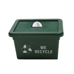 Recycle Bin Bank made with Recycled Materials, Recycling Incentive, Recycling Promotional Ideas, Recycling Promo Gifts, Recycling Gifts for Tradeshows, recycling ad specialties