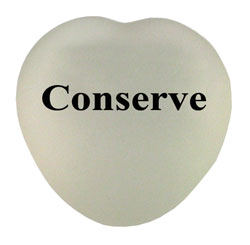 AI-rhdsk237-03 Conserve Seaglass Heart Stone - Recycling Recycled Paperweight, Recycling Incentive, Recycling Promotional Ideas, Recycling Promo Gifts, Recycling Gifts for Tradeshows, recycling ad specialties
